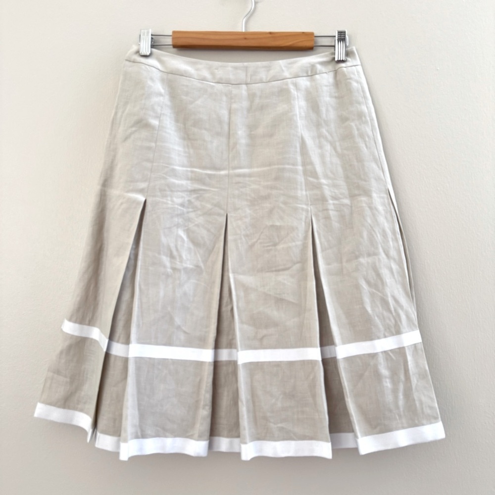 Jones New York 100% Linen Tan Khaki A-Line Skirt Size 4